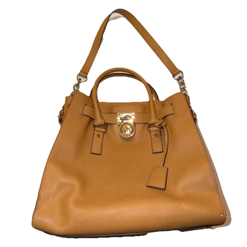 Michael Kors Hamilton Brown Leather Tote Bag with MK‎ Logo Pattern